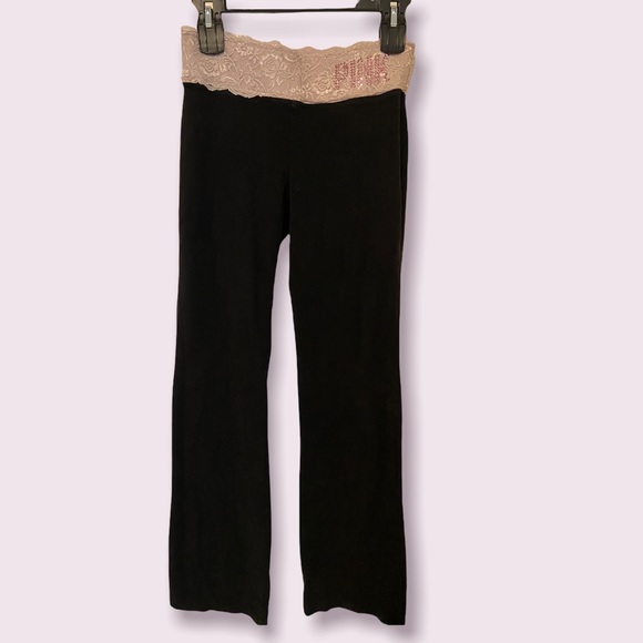 PINK Victoria's Secret Pants - Pink by Victoria’s Secret Black Yoga Pants with Lace Waistband Size Small